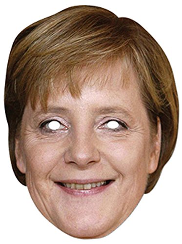 Angela Merkel Prominentenmaske, Papp Maske, aus hochwertigem Glanzkarton mit Augenlöchern, Gummiband - Grösse ca. 30x21 cm