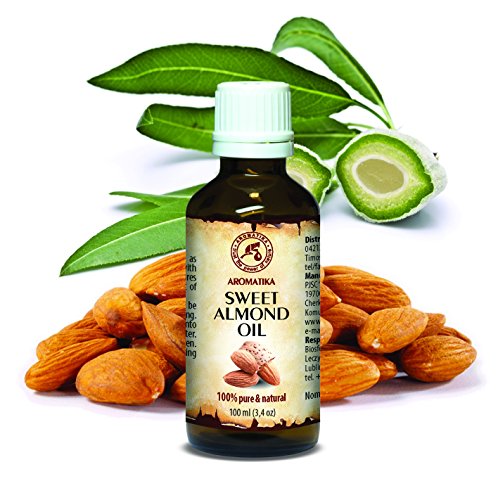 Mandelöl, Sweet Almond Oil,100% rein und natürlich 100ml, Glasflasche, Mandel Öl, Basisöl -Italien, Körperöl, reich an Linolsäure, Vitaminen A, E, raffiniert, nährend, Befeuchtung, Intensive Pflege Gesicht, Körper, Haare, Haut, Nägel, Hände, Lippen, Anti-Falten /Anti-Aging / Anti Cellulite/ Dehnungsstreifen, gut mit ätherischem Öl, für Schönheit/Aromatherapie/ Entspannung/Massage/ Wellness/ Kosmetik/Körperpflege/ Spizenqualität/ Hypoallergen von AROMATIKA