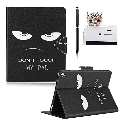 Für ipad Pro 9.7 Zoll Hülle Leder Don't Touch Muster,SKYXD [Auto Schlaf/Wach Funktion] Smart Case Folio Klappbar Schutzhülle [Standfunktion/Brieftasche Kartenfach/Magnet] Klapphülle mit [Handyanhänger + Eingabestift] 3in1 Zubehör Handy Tasche for Apple ipad Pro 9.7 Zoll Bookstyle Flip Leather Cover With [Stylus and Dust Plug]