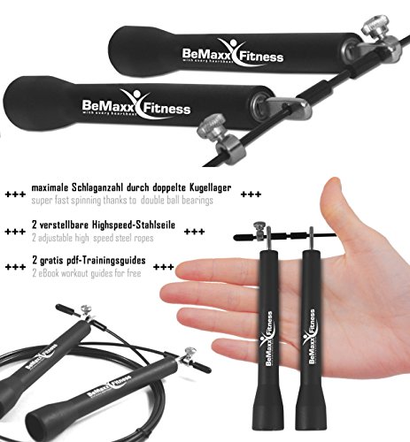 Springseil Speed Rope II von BeMaxx Fitness + Trainingsguide & Extra Seil – Super dünnes & leichtes verstellbares Stahlseil + Kugellager – Crossfit, Profi Sport, Boxen, Training, Erwachsene - 5
