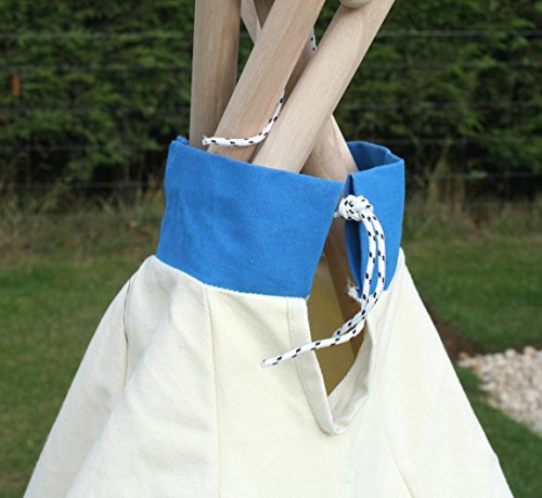 Garden Games Limited Children's Aztec Teepee Wigwam Play Tent with Wooden Frame and Natural Cotton Canvas Blue