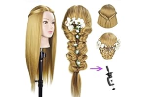 MIAOMANZI Testa per parrucchiere, manichino da allenamento da parrucchiere, manichino con capelli sintetici da 70 cm, testa di manichino con morsetto da tavolo incluso