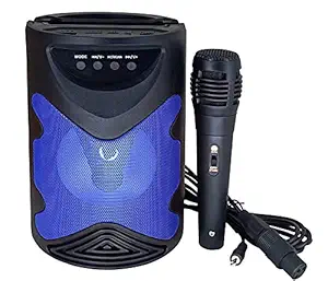 Techobucks High Bass Portable Wireless Bluetooth Speaker with Karaoke Mic, LED Colourful Lights, Mobile Stand, Carrying Handle, AUX,USB,FM Support