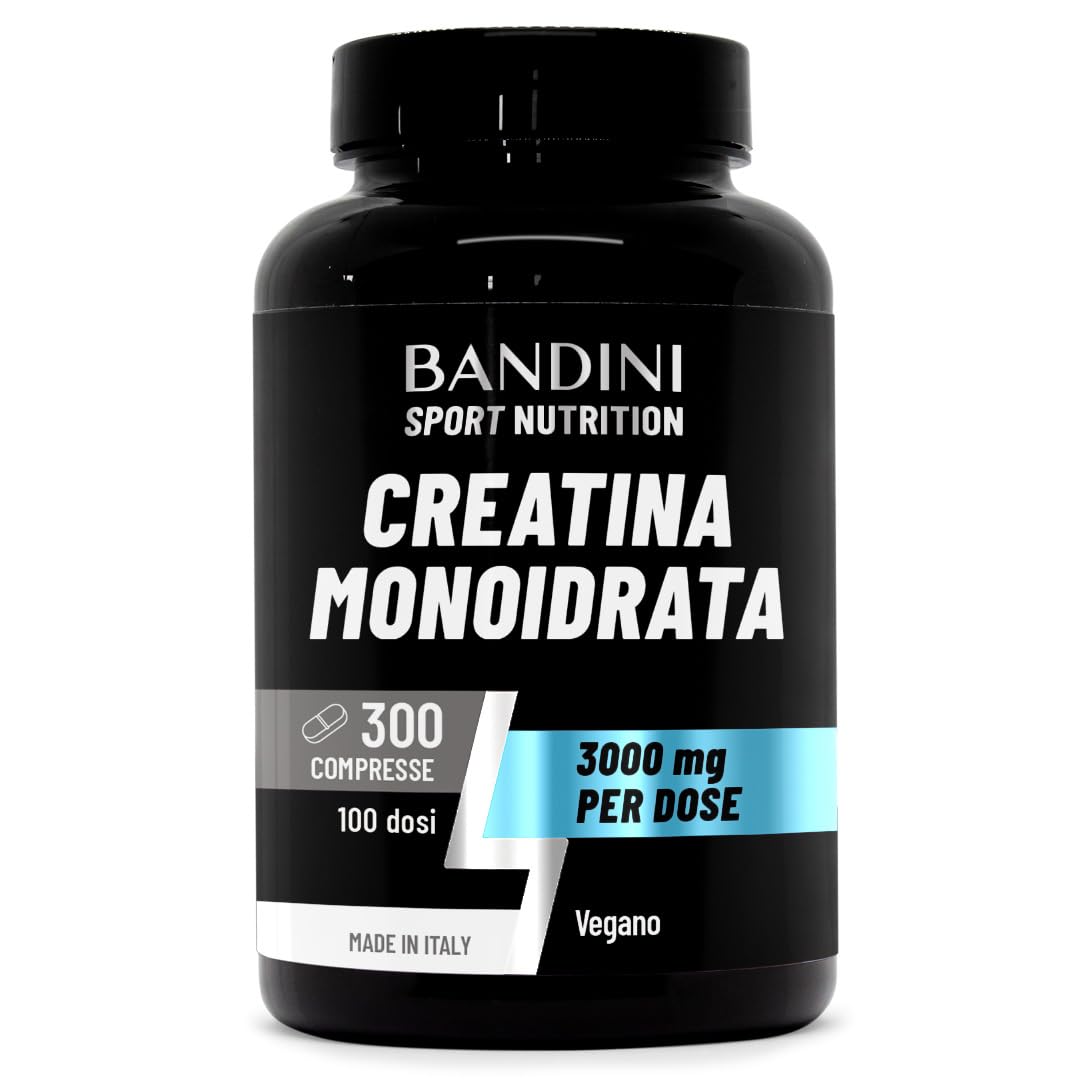Bandini® Creatina Monoidrata 300 Compresse, Integratore da 3000mg per dose | Creatine Monohydrate Per Allenamento, Palestra e Pre Workout - 100% Vegan - A base di Creatine Monoidrato pura al 100%