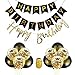 Produktbild Vegkey Geburtstag Dekoration, Geburtstagsdeko Happy Birthday, 2 Glücklich Geburtstag Banner + 6 Schwarz-gelber Herz Latex Ballons + 6 Kronen Pailletten Ballons + 1 Goldbänder. (Gold5)