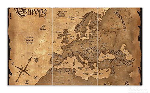 Herdabdeckplatte / Spritzschutz aus Glas, 3-teilig, 90x52cm, für Ceran- und Induktionsherde, Alte Weltkarte Karte von Europa in englisch