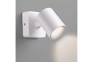 AWEKLIY Faretto da Parete orientabile, LED 5W Applique da Parete, Girevole a 350° Lampada da Comodino, 3000K Bianco Caldo, Spot da Parete Alluminio, per Camera Scale Soggiorno Cucina Hotel, Bianco