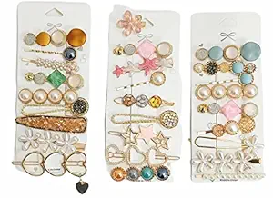 HOMEMATES 27 Piece Korean Style Pearl Barrettes Womens Set Hairpin Korean Style Hair Clip Marble Alligator bobby pins Duckbilled Headdress Jewelry Hair Accessories set (HAIR-CLIP-27)