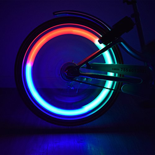 Riao-Tech 4 Stück Speichenlicht RGB Speichenrefelktoren Lichter für Fahrrad, Farbe Wechseln, 3 Leuchtmodi, inkl. Batterien - 5