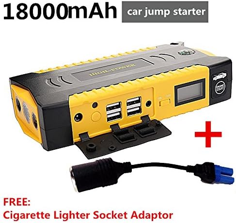Watooma 600A Peak 18000mAh Portable Car Jump Starter (Up to 6 L Gas or 3 L Diesel Engine) Auto Battery Booster Pack Emergency Kit with Four Quick Charge Output and LED Flashlight ,LCD Screen ,Special Bonus Cigarette Lighter Adapter