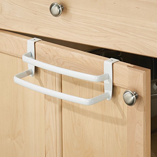 mDesign Geschirrtuchhalter – doppelte Halterung zum Einhängen über die Küchenschrank-Tür – Der praktische Handtuchhalter ohne Bohren ist auch als Handtuchstange im Bad geeignet – weiß - 5