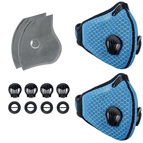 Preisvergleich Produktbild Staubschutzmaske Atemschutzmaske Aktivkohle, Mundschutzmaske staubdichtz Filtration Abgas PM2.5 für Lauf Radfahren und Outdoor-Aktivitäten (Blau 2stück)