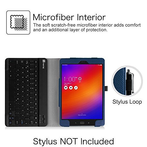 Fintie ASUS ZenPad 3S 10 Z500M Bluetooth Tastatur Hülle Keyboard Case – Ultradünn leicht SmartShell Ständer Schutzhülle mit magnetisch abnehmbar drahtloser Bluetooth Tastatur für Asus ZenPad 3S 10 Z500M 9,7 Zoll (2016 Modell) Tablet-PC, Marineblau - 2