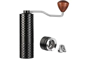 Zuquik Molinillo de Café Manual Cafe, Cuerpo de Aluminio Aeroespacial Negro, Molienda de 6 Ángulos en Acero Inoxidable SUS420, Apto para Espresso, Moka y Prensa Francesa