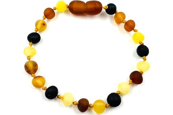 Bracelet/Cheville en Ambre Baltique Naturel Brut – Perles d’Ambre Véritable Non Polies, Fait Main, Noué entre Chaque Perle – 14 cm