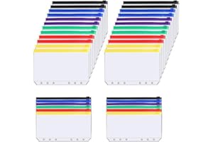 AISHOW 24 Stück Bindertaschen A5 Zipper Taschen Durchsichtige Kunststoff Bindertaschen 6 Löcher Reißverschluss Ordner Wasserdicht Dokumententasche 6 Farben