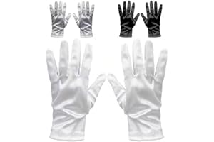 ZWZNBL 6 Piezas de Guantes Cortos de satén Guantes de Seda para ópera 3 Pares de Disfraces de Novia de los años 20 Disfraz de Halloween Boda Baile de graduación de ópera Guantes clásicos Cortos de muñeca