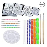 Juego de herramientas de pintura: 29 piezas las herramientas de mandala incluyen 8 x varillas de acrílico, 5 x pluma de puntos, 3 x pinceles, 4 x plantilla de mandala, 8 x carton negro, 1 x paleta de pintura.