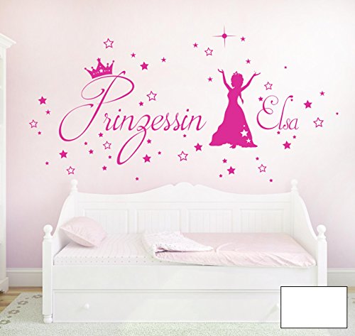 Wandtattoo Wandaufkleber Prinzessin Sterne Frozen mit Namen Wunschname M1687 - ausgewählte Farbe: *Weiß* - ausgewählte Größe: *XL - 120cm breit x 61cm hoch*