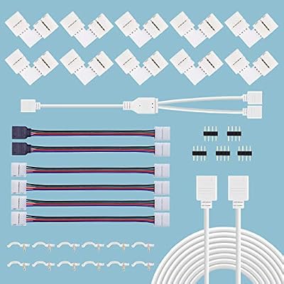 REDTRON Connecteur LED, Comprend 10 Connecteurs En Forme De L, 2m De Câble de Rallonge Pour Bande LED, 4 Câbles de Rallonge Pour Bande LED, 5 Connecteurs Mâles 4 Broches