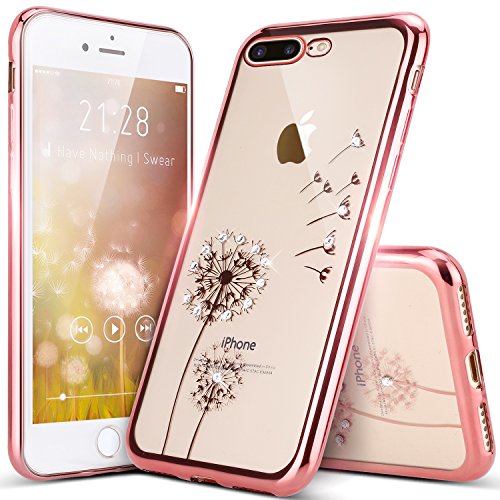 iPhone 7 Plus Hülle,ikasus® iPhone 7 Plus Hardcase Hülle [Kristallklar Durchsichtig],Malerei Dandelion Löwenzahn Pusteblume Muster Glänzend Glitzer Kristall Strass Diamanten Überzug Rose Golden Stoßdämpfend Transparent Hardcase Schutz Handy Hülle Case Tasche Hardcase Crystal Case Durchsichtig Schutzhülle Etui Bumper für Apple iPhone 7 Plus (5,5 Zoll) - Dandelion:Rose Gold