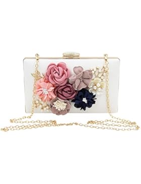 TOOGOO Damen Clutch Tasche Blumen Party Geldboerse Hochzeit Abend Handtaschen, weiss
