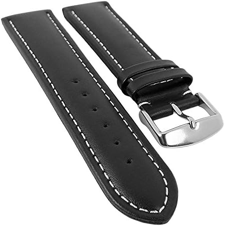 Bio-Leder Ersatzband Uhrenarmband 18mm - 28mm | Kalbsleder schwarz, mit Kontrastnaht 20540S, Stegbreite:24mm