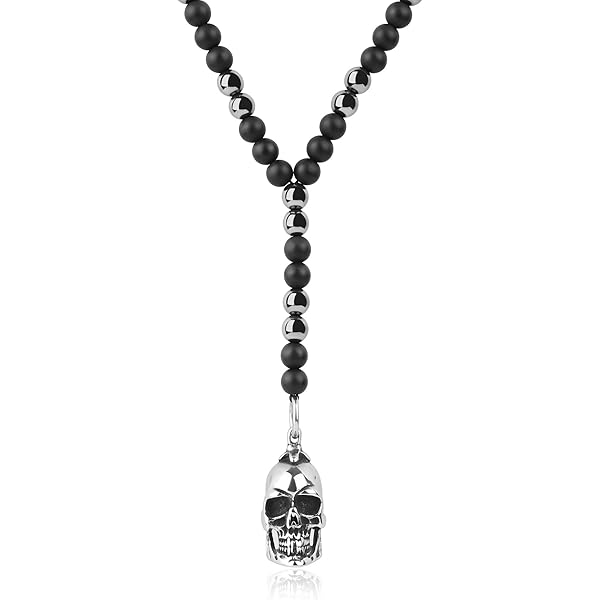 Herren Halskette Punk Rock - Löwenkopf Anhänger Mit Onyx Perlen 66cm