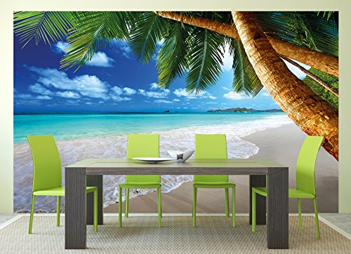 Fototapete Palmenstrand Wandbild Dekoration Karibik Traumstrand Bucht Paradies Natur Insel Palmen Tropen blauer Himmel Sommer | Foto-Tapete Wandtapete Fotoposter Wanddeko by GREAT ART (336 x 238 cm) - 6