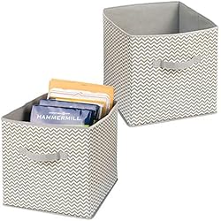 mDesign boîte de Rangement avec poignées (Lot de 2) ? Grand Panier de Rangement pour Ranger classeurs, Papier pour imprimante, etc. ? bac de Rangement pour Le Bureau, Atelier, Studio, etc. ? Taupe