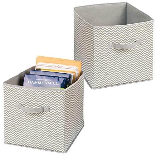 mDesign boîte de Rangement avec poignées (Lot de 2) ? Grand Panier de Rangement pour Ranger classeurs, Papier pour imprimante, etc. ? bac de Rangement pour Le Bureau, Atelier, Studio, etc. ? Taupe