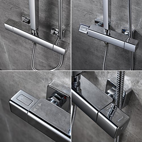 Homelody inkl. Thermostat Duschset Chrom eckig Duschsystem Duscharmatur Überkopfbrause Regendusche Handbrause Regenbrause mit Duschpaneel - 6