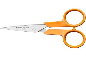 Fiskars Classic Ciseaux de Travail Manuel, Pour Droitier et Gaucher, Longueur Totale : 13 cm, Poignée Ergonomique Améliorée, Lame en Acier Inoxydable/Manches en Plastique, Orange, 1075057