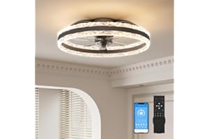 VOLISUN Ventilateur de Plafond avec Lumière LED Dimmable et Télécommande, 6 Vitesses, Silencieux pour Chambre et Salon (Noir, 50 cm)