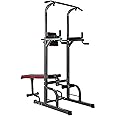 Max Strength® Power Tower Multi-Function Pull Up Rack & Dip Station Abs Dip Station, Home Gym Strength Training Fitness Equipment (BLACKU WITH SITUP BENCH
