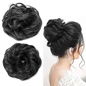 LXCN 1PCS Messy Bun Hair Piece Hair Extension With Elastic Rubber Band Hairpiece Synthetic Hair Scrunchies Hair Piece for Women Girls Color Black