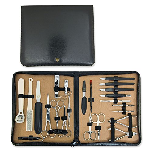 THREE SWORDS • Exlusive 23-Piece Manicure, Pedicure and Grooming set • Synthetic leather black • basic standard quality
