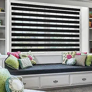 ZEBRA BLINDS Polyester Horizontal Stripes Curtain Blinds, 55x150 cm, Black