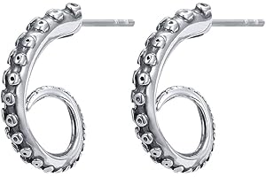PUNKTRACKER Stainless Steel Gothic Punk Stud Earrings for Women Men Curved Octopus Earrings Studs for Girls