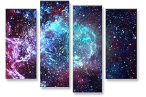 islandburner Cuadro sobre lienzo con imagen de neblina estrellada y estrellas del espacio galaxia, 4 unidades, XXL, lienzo de pared, decoración para el salón