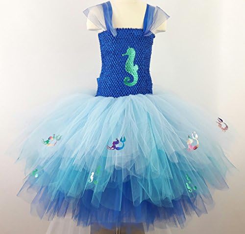Seahorse and Sparkly Mermaids,Long Multi Layered Childrens Tutu Dress Perfect for Birthday Parties Cake Smash,Photo Shoot,