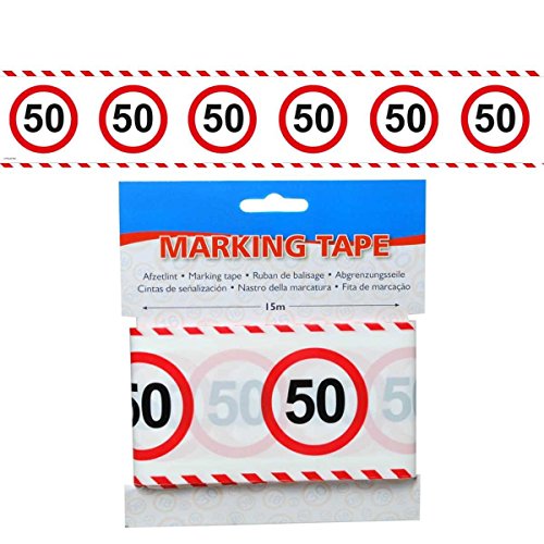 50.Geburtstag Deko Absperrband mit Verkehrsschild 50 Länge 15m lang Dekoration zum 50er Geburtstag Party oder andere Anlässe - 3