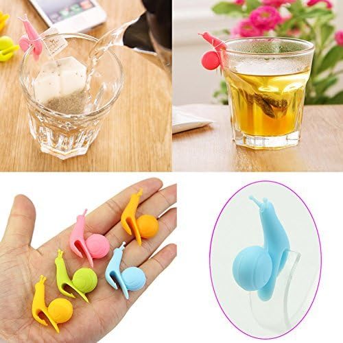 ohofy 5pcs Cute Snail Shape Silicone Tea Bag Holder Cup Mug Candy Colors Gift Set New