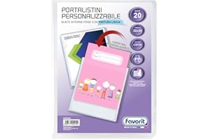 Favorit, Portalistini Personalizzabile, 20 Buste Lisce, Tasca Frontale, 22 x 30cm, Trasparente