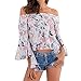 Produktbild FeiBeauty 2018 Frühe Herbst heiße Damen Oberteile Pulli Shell Weg vom Schulter Ausgestellte Ärmel beiläufige Hülsen Blumenstickerei T-Shirt Bluse Casual Tops
