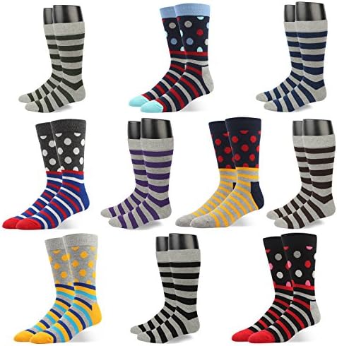 Mens Calf Socks Plus Size Cotton Rich, Comfortable, Breathable Funky Socks Winter Colorful Design Crew Socks UK Men Size 10-14/EU 44.5-49 (UK Men Size 10-13.5/EU 44.5-49, KQBSK05-10Pack)