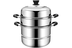 CICIXIXI Edelstahl-Dampftopf Kochtopf Dampfkocher stapelbarem Pfanneneinsatz 11,8-Zoll-Dampftopf zum Kochen Dampftopf mit Deckel 2-stufiger Mehrzweck-Dampftopf aus Edelstahl mit Griff für Gemüse, Knödel,Sauce