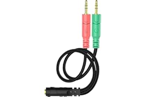 ENVEL Cavo splitter per cuffie per PC con jack da 3,5 mm, adattatore convertitore femmina con cuffie/microfono che si divide contemporaneamente in 2 doppi maschi audio da 3,5 mm, per computer