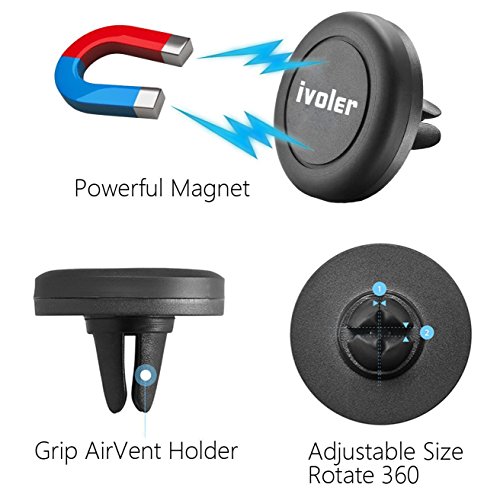 [2 Pezzi] iVoler Super Mini Supporto Auto Smartphone Magnetico Porta Cellulare Auto del Ventilatore Universale per iPhone X / 8 / 8 Plus / 7 / 7 Plus / 6(s) / 6(s) Plus / SE / 5s / 5, Samsung Galaxy S9 / S9+ / S8 / S8+ / S7 / S7 Edge / S6 / S5 / J5 / A5, Asus Zenfone 3 / 4, Huawei, Google Nexus, LG, Nokia, Blackberry, Xiaomi, Lenovo, HTC, ecc. - Nero