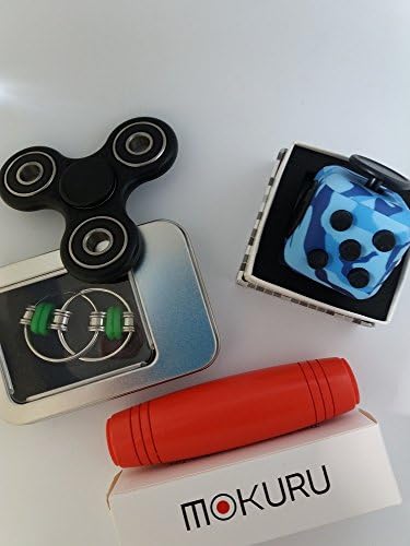 FB1™ FIDGET STICK MOKURU ROLLVER FINGER SPINNER FIDGET TOY and BONUS Fidget SPINNER CUBE and CHAIN ADHD Toys Stress Relief Focus Autism ADD For Kids Adult Focus Durable High Speed Bearings NON 3D Printed (Fidget Stick Orange)